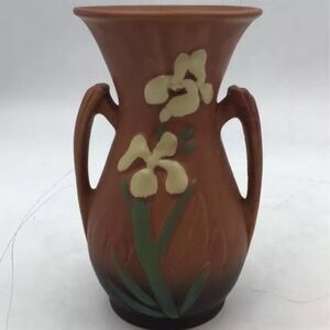 Vintage Reproduction Roseville‎ Iris Art Pottery Vase with Handles Multicolor